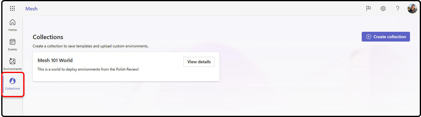 Screenshot of Mesh on the web showing collection button highlighted.