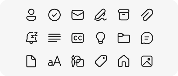A screenshot of various Fluent icons