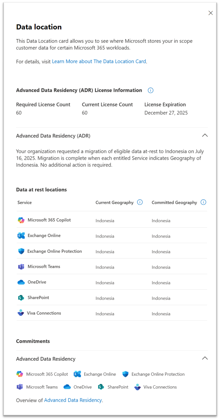 Skjermbilde av plasseringsvisning for data når overføringen er fullført.