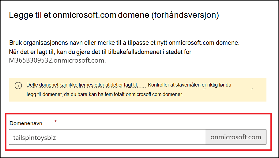 Skjermbilde av Legg til onmicrosoft-domene.