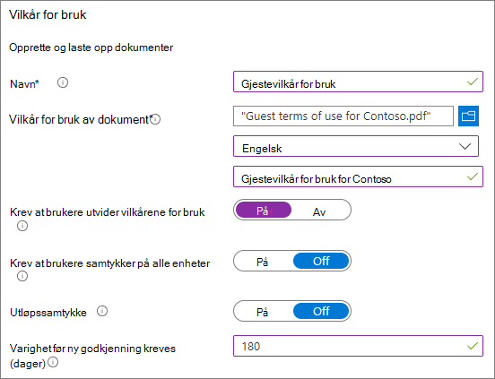 Skjermbilde av Microsoft Entra nye innstillingene for bruk.