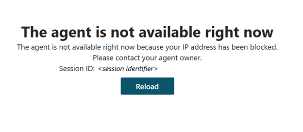 Skjermbilde av en melding som sier at agenten ikke er tilgjengelig fordi IP-adressen din er blokkert.