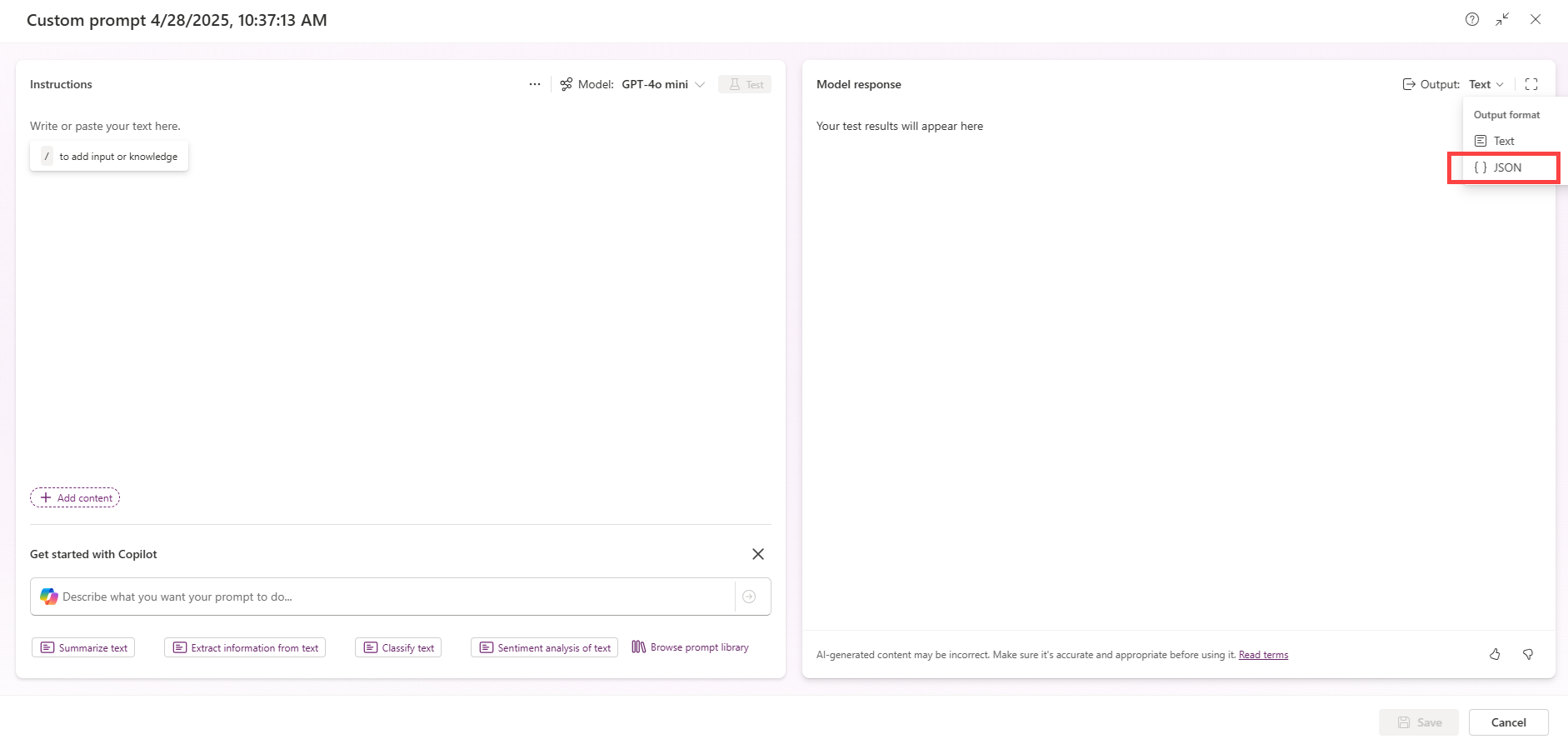 Skjermbilde av valgene på «Spør med JSON»-siden.