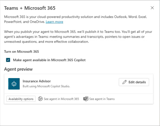 På Microsoft Teams-undermenyen som vises, velger du Aktiver i Teams for å aktivere deling