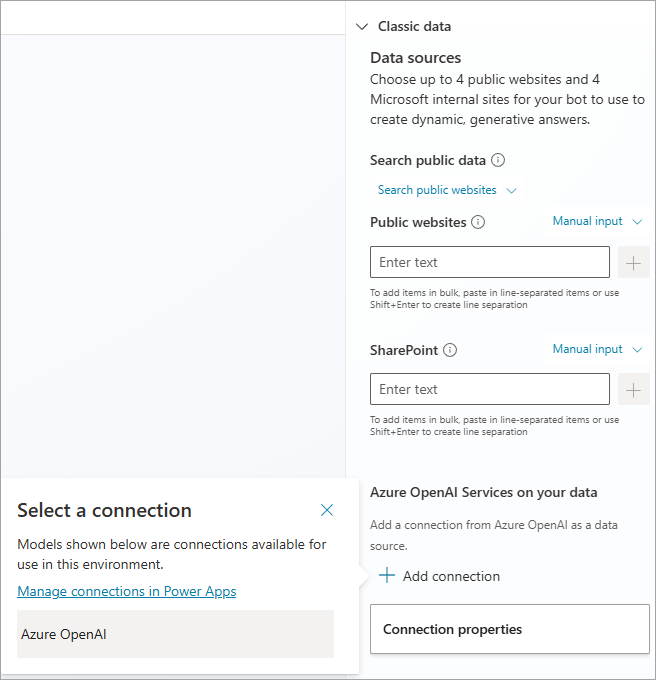 Skjermbilde av tilkobling til en Azure OpenAI-tilkobling du nylig har lagt til.