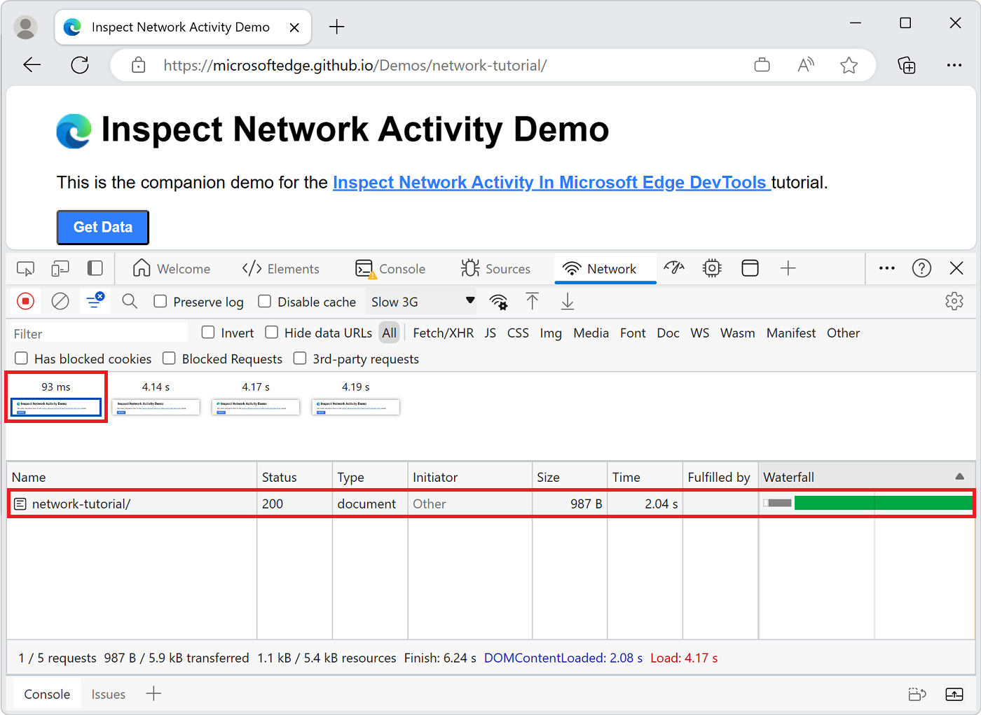 The network activity that was happening during the first screenshot