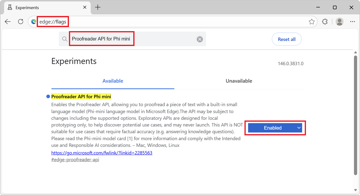 Flags page of browser