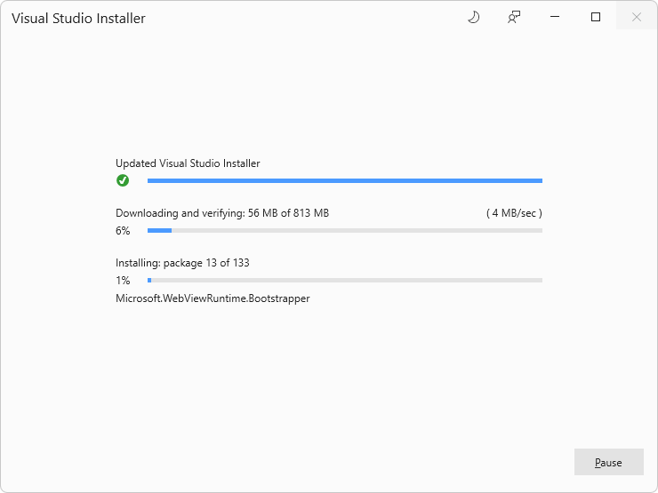 Visual Studio installer, installing the .NET desktop development workload