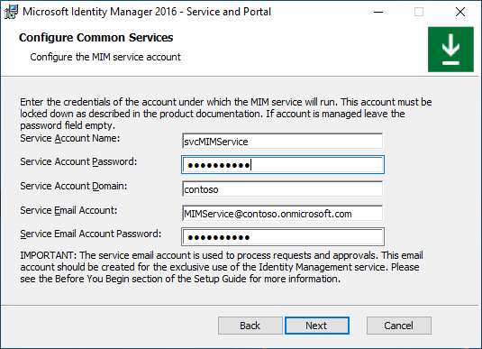 Configure the MIM service account image - option B