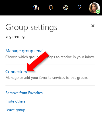 A screenshot of the Group settings menu in Outlook on the web.