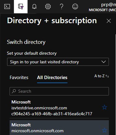 Screenshot showing how to select the correct tenant.