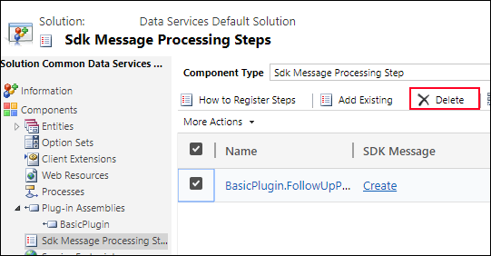 Deleting step in solution explorer.