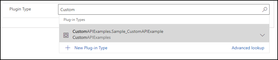Skjermbilde av oppslaget som brukes til å angi den egendefinerte plugin-modultypen for API.