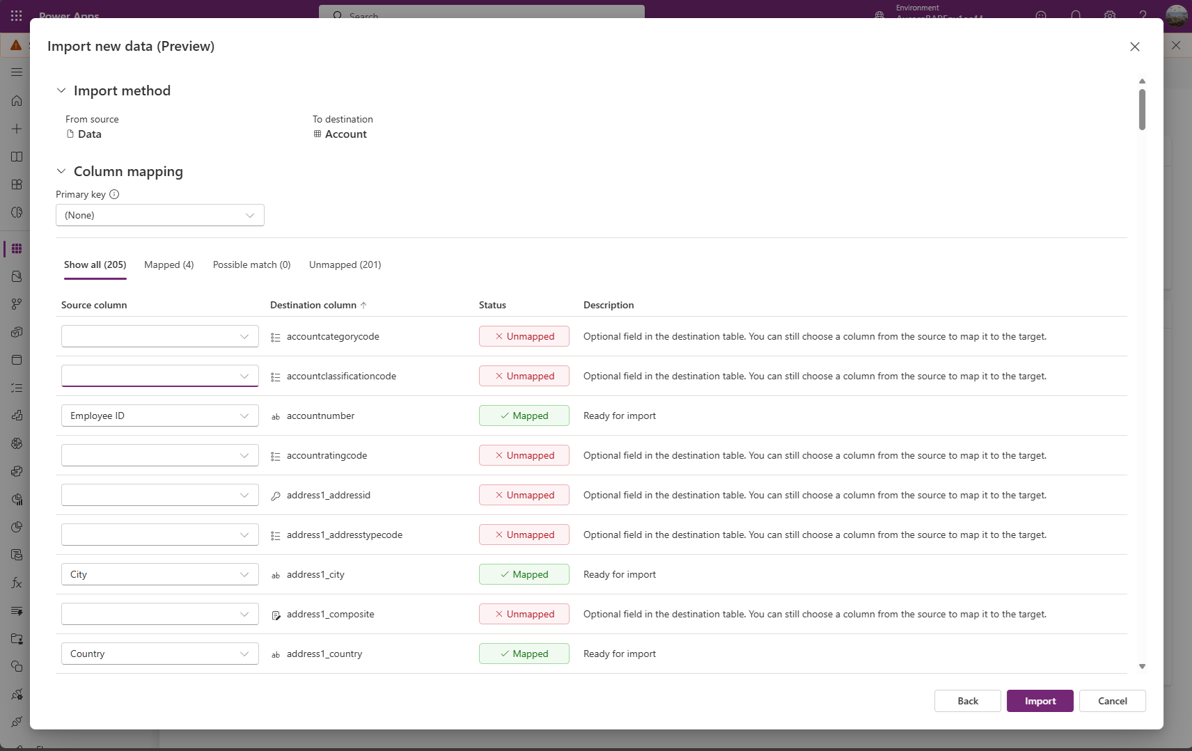 Tildel kildekolonner til målattributter.