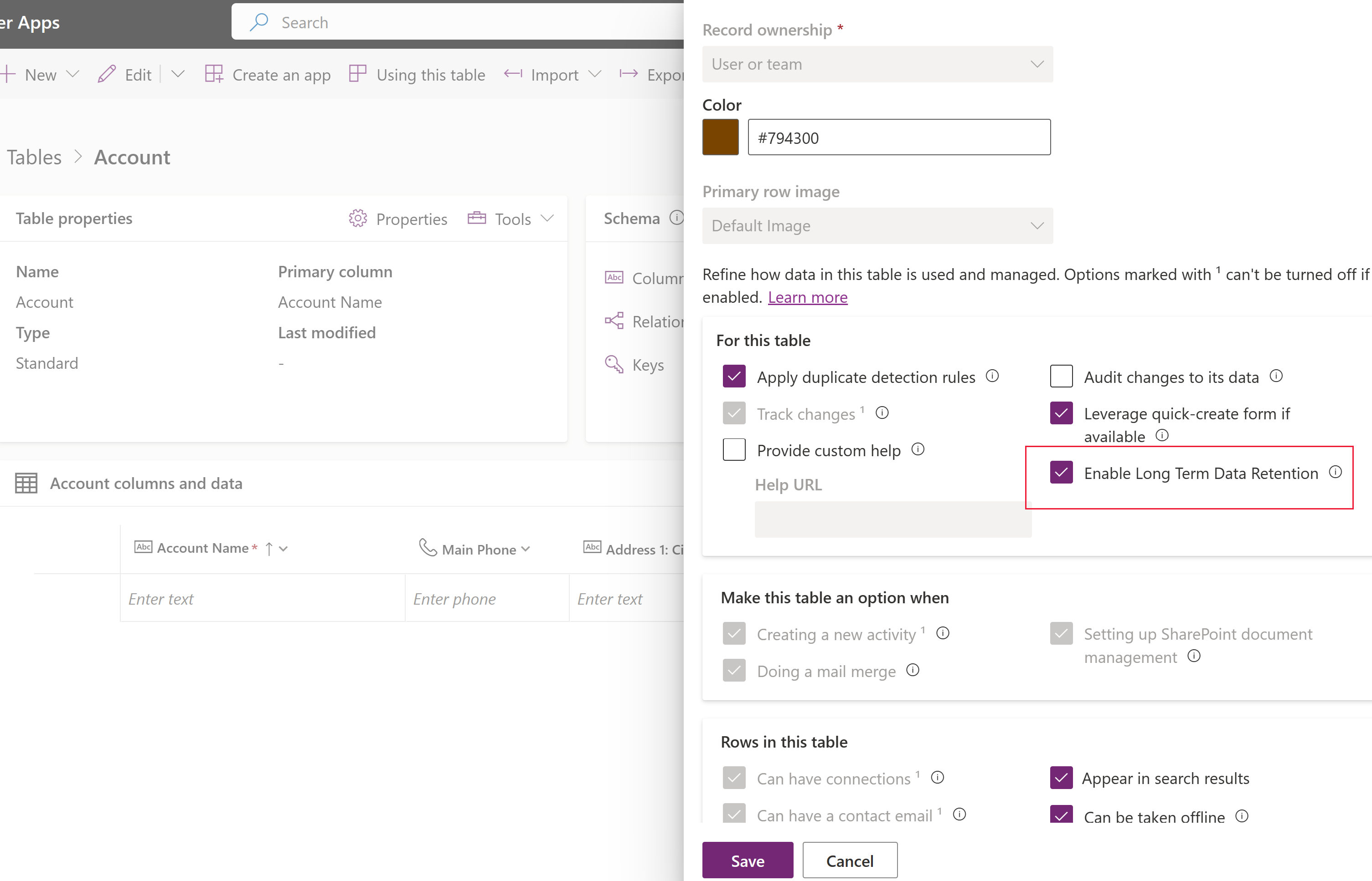 Egenskap for tabell for langtids dataoppbevaring