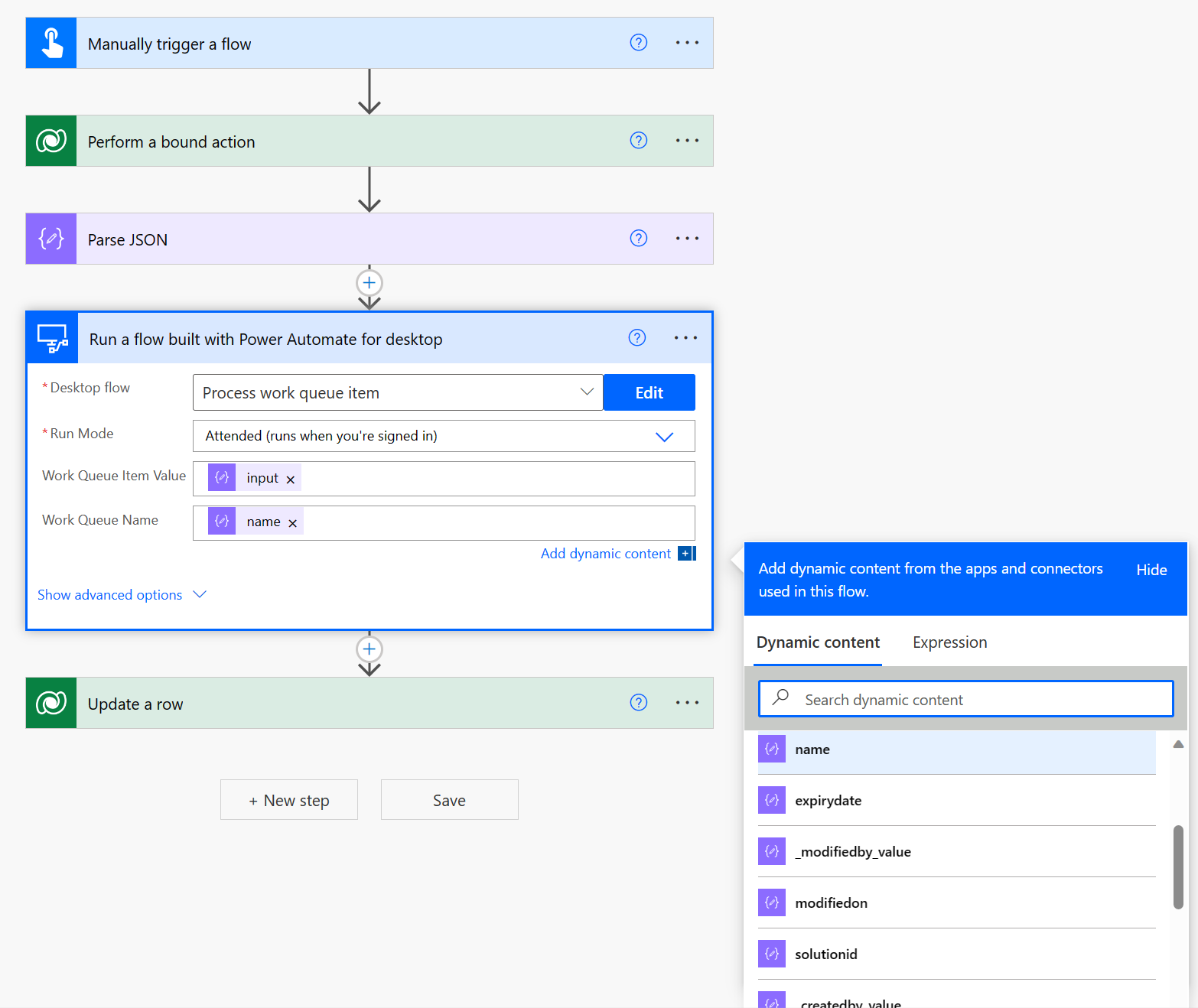 Skjermbilde av en skyflytutforming som viser en skrivebordsflythandling som peker på flyten som nettopp er opprettet eller oppdatert