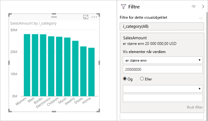 Screenshot showing showing measures that contain filters