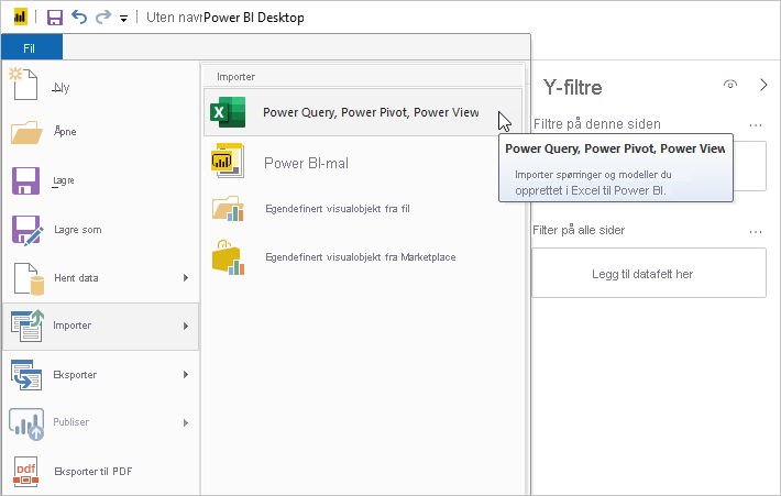 Screenshot that shows the Import Excel workbook feature.