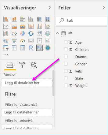 Screenshot that shows Drag to Add data fields here.