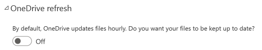 Screenshot showing automatic OneDrive refresh off toggle.