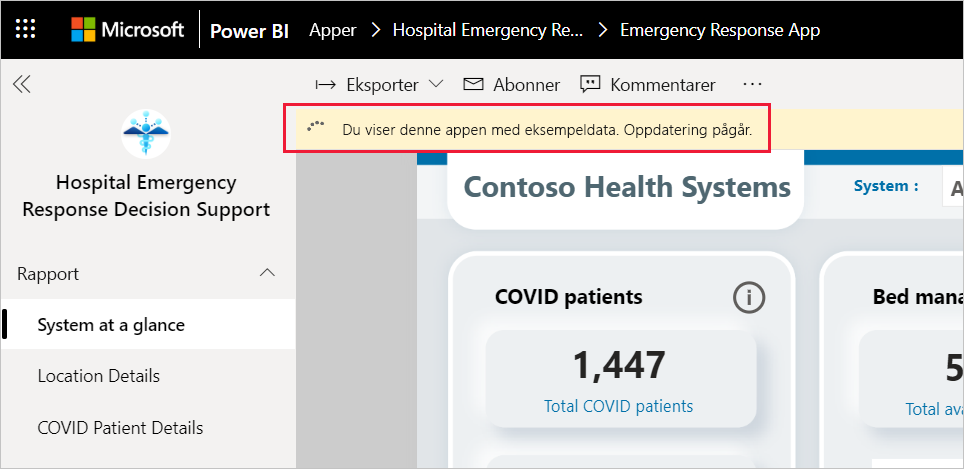 Hospital Emergency Response Decision Support Dashboard app refresh in progress