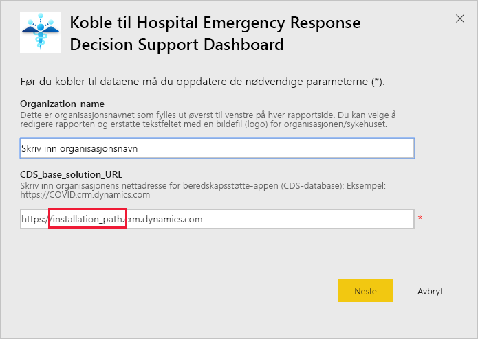 Hospital Emergency Response Decision Support Dashboard app URL dialog