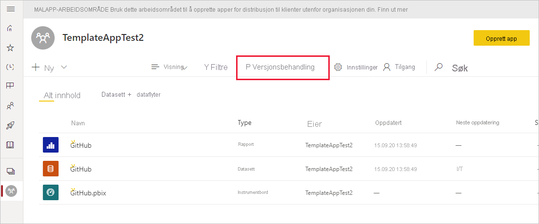 Screenshot that shows Release Management in the template workspace.
