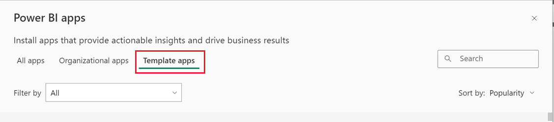 Screenshot of the AppSource page with template apps highlighted.