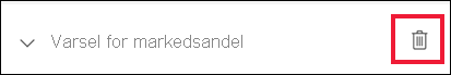 Screenshot showing the window for managing alerts. Next to the Alert for Market Share alert, the trashcan icon is called out.