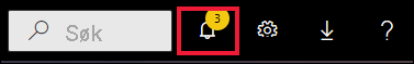 Skjermbilde som viser Menylinjen i Power BI. Søkeboksen og noen ikonknapper er synlige. Varslingsikonet er fremhevet.