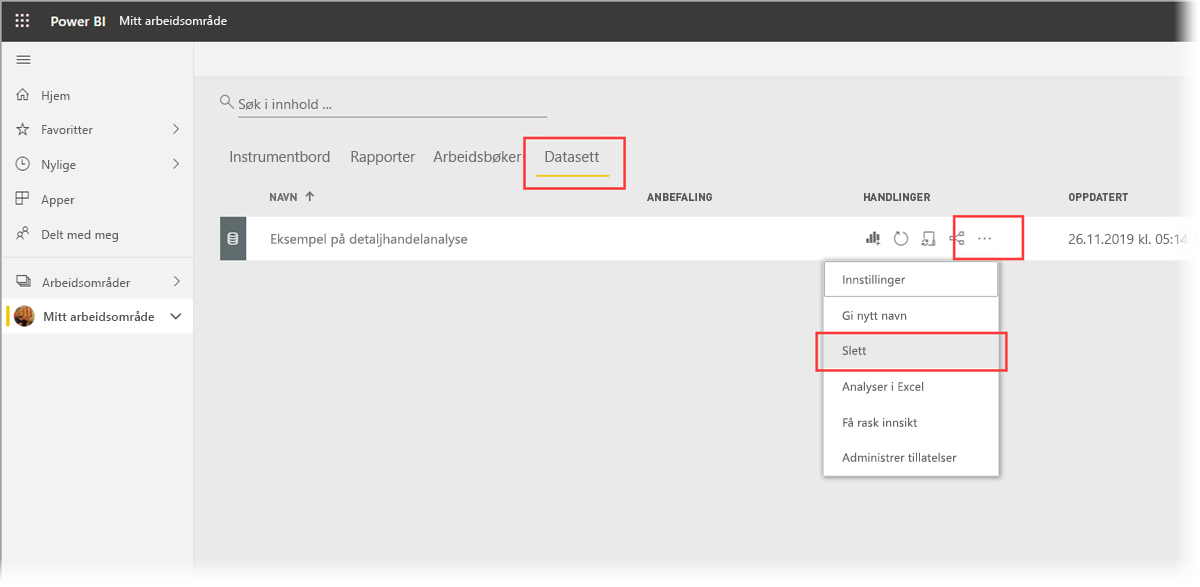 Select the Delete semantic models