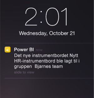 Skjermbilde av et instrumentbord, som viser et varsel på en i Telefon.