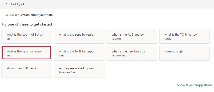 Screenshot shows suggested questions for the Q&A feature.