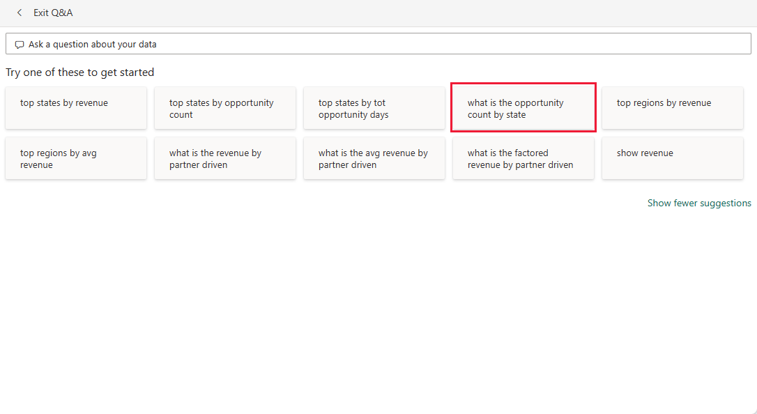 Screenshot shows suggestions to choose to query the data.