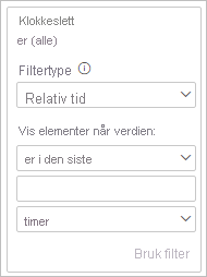 Screenshot showing a filter card with Relative time selected as the Filter type.
