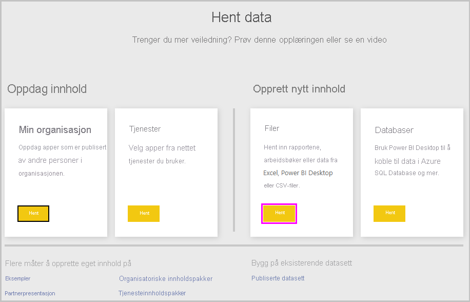 Screenshot of Power B I Desktop showing the Get Data screen.