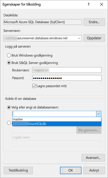 Screenshot showing Data source connection properties.