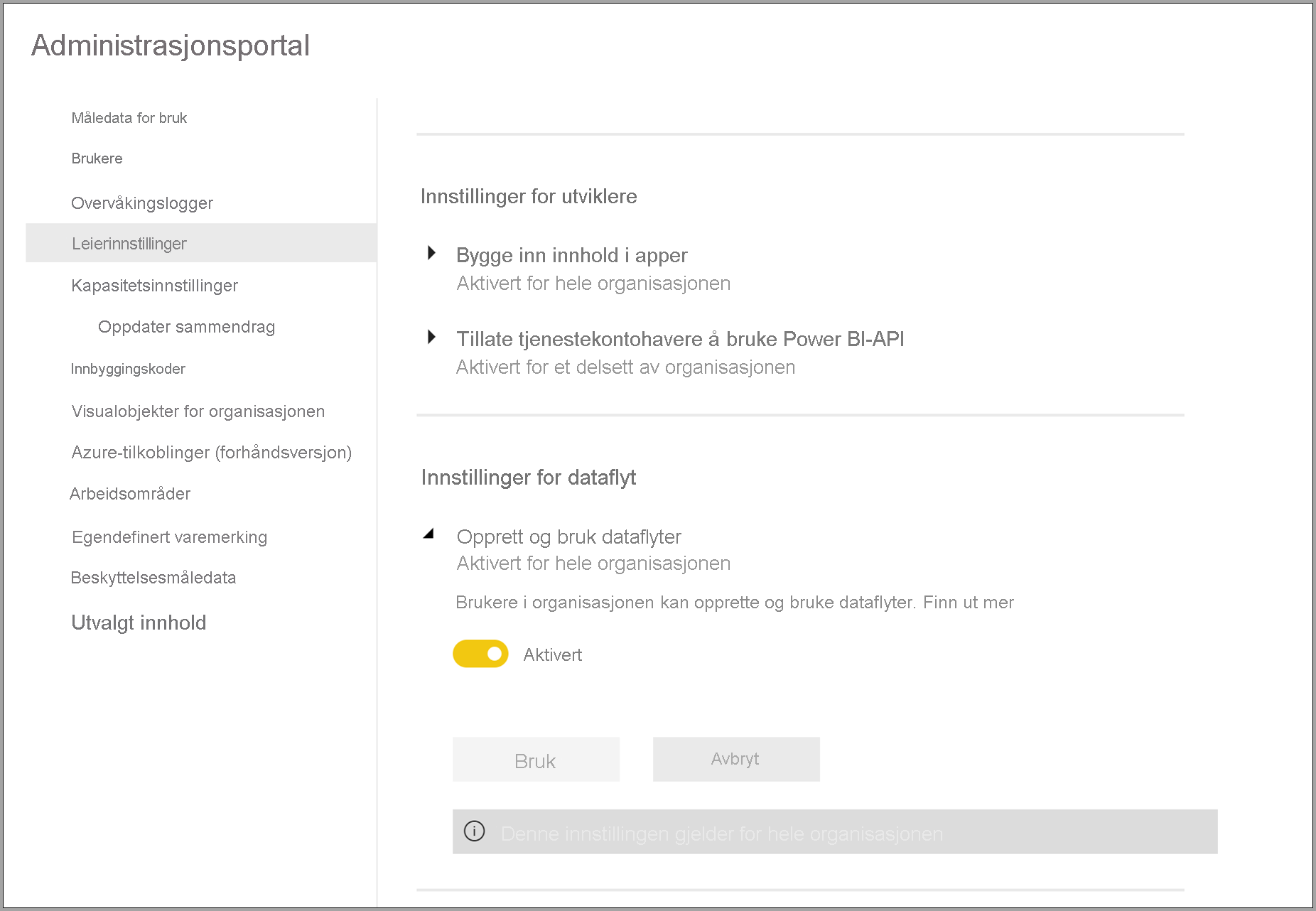 Admin portal for dataflows in Power BI premium