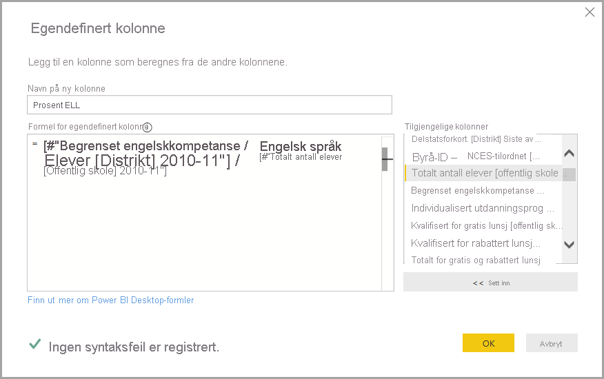 Screenshot of the Custom Column Dialog box showing an example formula.