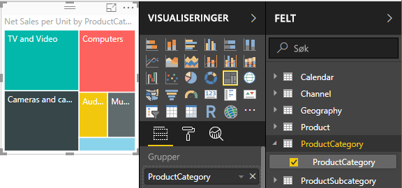 Skjermbilde av trekart etter produktkategori.