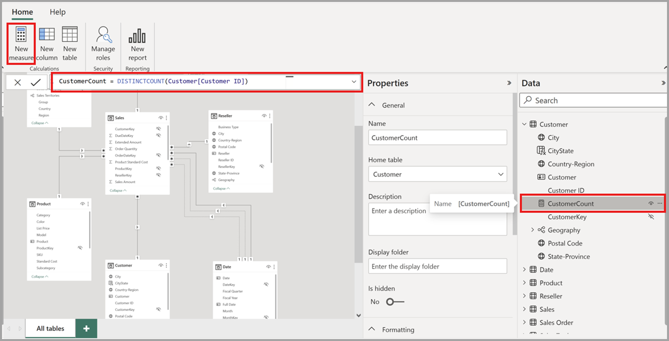 Screenshot of creating a new measure.