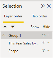 Screenshot showing the Layer order tab in the Selection pane.
