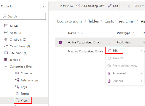 Skjermbilde som viser hvordan du redigerer visningen Skjermbilde som viser hvordan du redigerer visningen