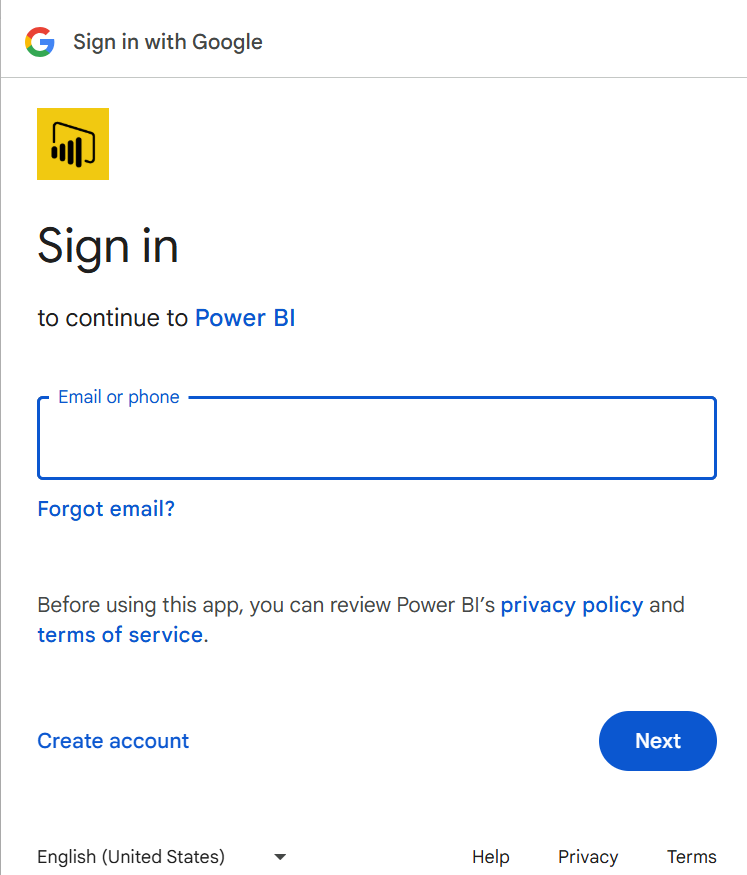 Skjermbilde av innloggingen til Adobe Analytics fra Power Query Online.