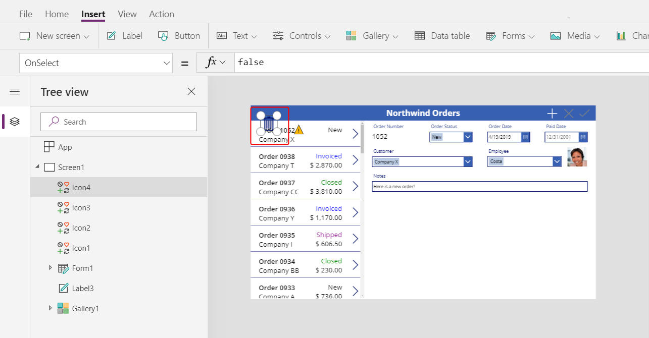 Standardplassering for Papirkurv-ikonet.