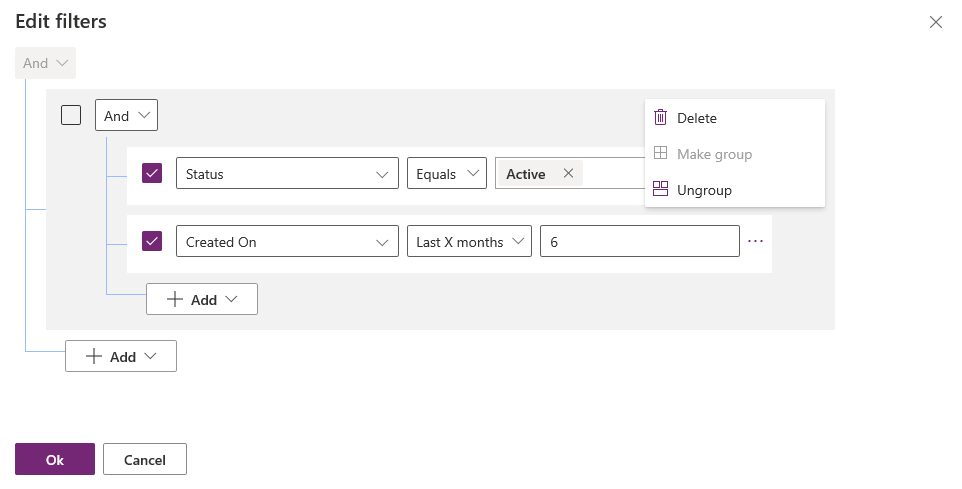Filter for gruppert betingelse Filter for gruppert betingelse.