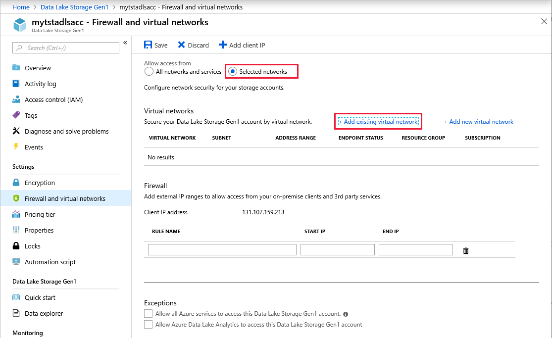 Add existing virtual network