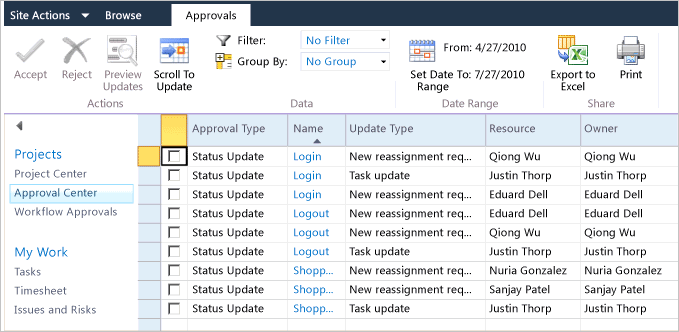 TFS-PS_PWA_ApprovalCenter Approval Center with Status Update