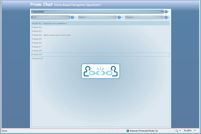 Connection state representation in the State-Based Navigation QuickStart