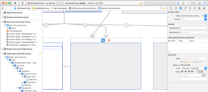 Adding a new view controller with a class named OutlineViewController.